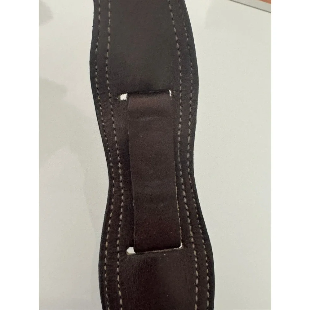 Genuine Leather Bund Watch Strap Dark Brown Cuff Band Silver Buckle 866